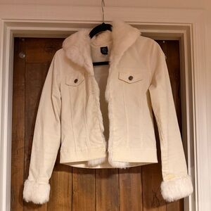 Sheri Bodell Cream Rabbit Fur Trim Jacket